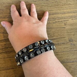 Black and Gunmetal Rhinestone Bangle Bracelet